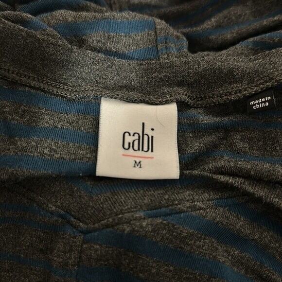CAbi 3687 Tee Top Shirt Womens Medium Gray Blue Hybrid Stripe Boxy Stretch - Picture 7 of 9